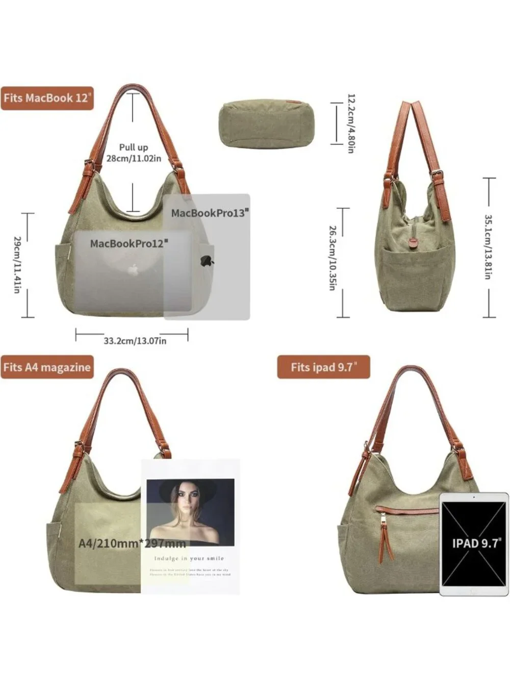 Stylish Women’s Canvas Hobo Tote Bag - Multi Pocket, Embroidered Ethnic Design